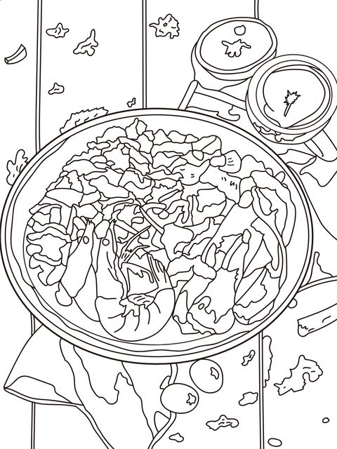 Seafood Pasta Delight Coloring Page