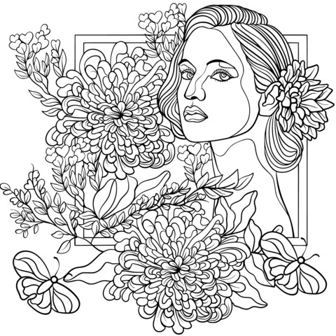 Mujer rodeada de flores