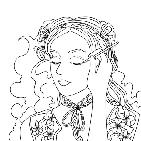 Beautiful Makeup - Girl Coloring Page