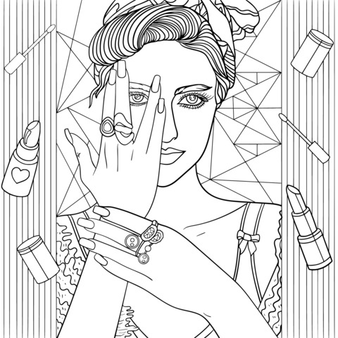 Fashion and Beauty - themed Coloring Page Illustration