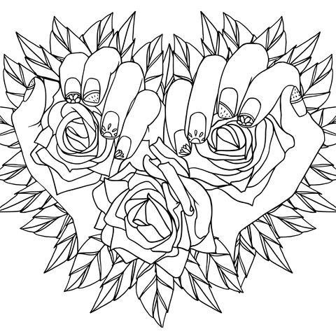 Nail - art with Roses Coloring Page