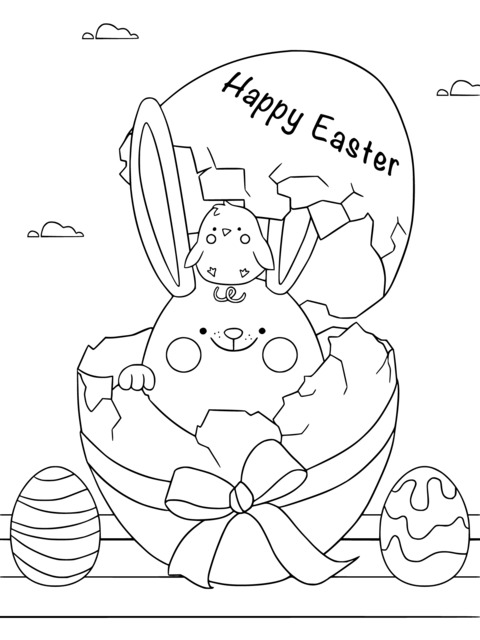 Easter - themed Coloring Page: Adorable Bunny and Chick