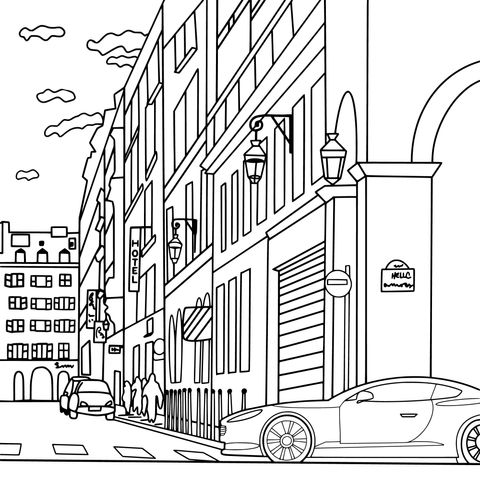 City Street Scene Coloring Page