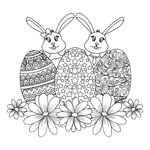 Easter Bunnies and Eggs Coloring Page