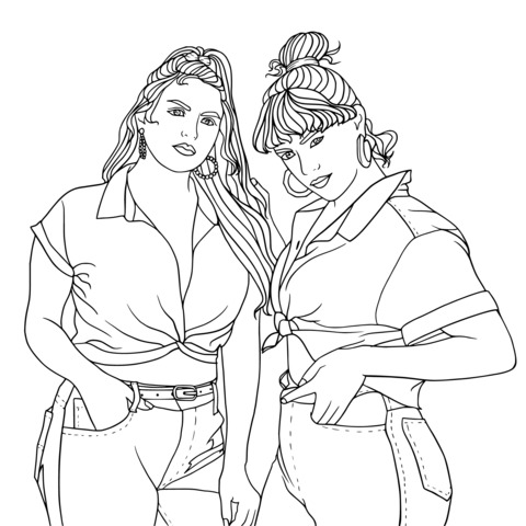 Fashionable Sisters Coloring Page