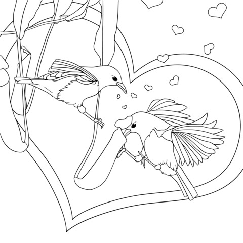 Coloring Page of Love - birds