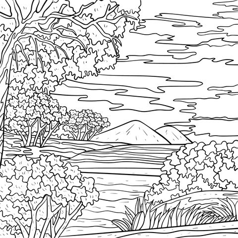 Beautiful Natural Landscape Coloring Page