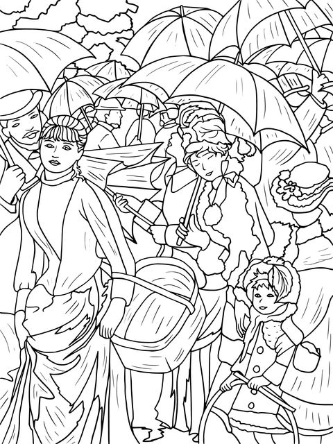 Vintage Rainy - Scene Coloring Page