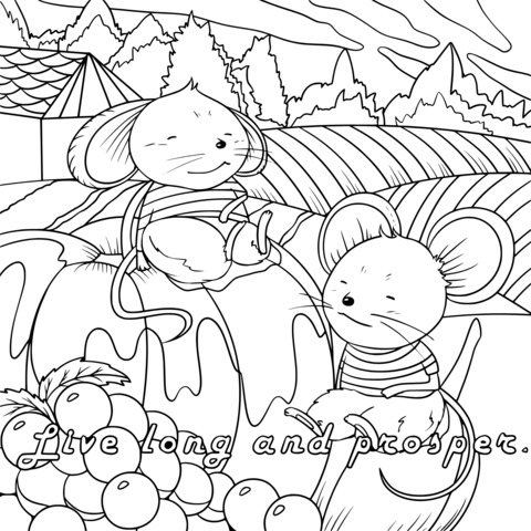 Coloring Page of Mice in a Countryside Scene