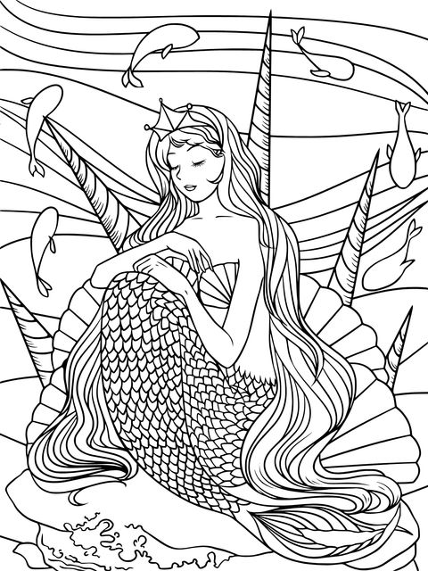 Dreamy Mermaid Coloring Page