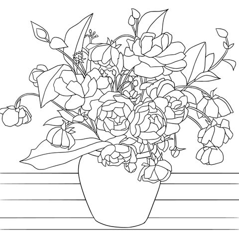 Floral Coloring Page of Flowers in a Vase