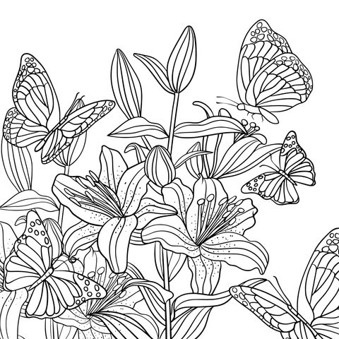 Dreamy Flowers and Butterflies Coloring Page