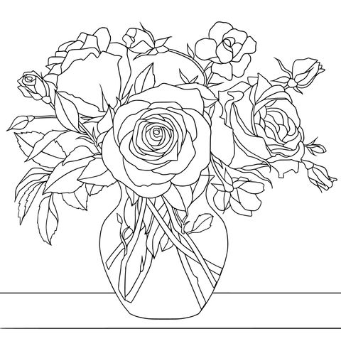 Página de Colorear Rosas en un Vaso