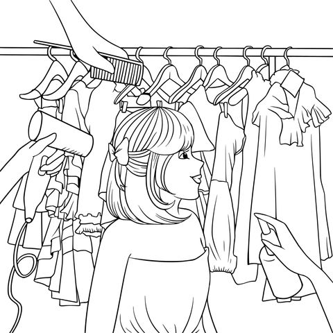 Fashion Dress - up Coloring Page: A Girl's Styling Moment