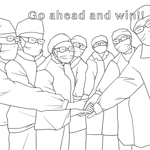 Coloring Page of Medical Team Cheering Up