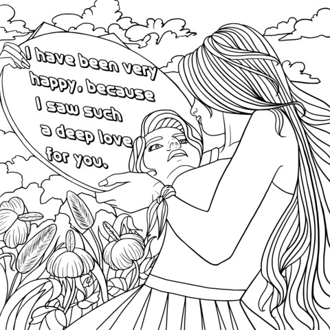 Heartwarming Mother - Daughter Moment Coloring Page