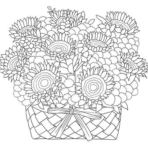 Sunflower Basket Coloring Page