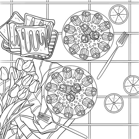 Colorful Breakfast Coloring Page: Toast and Dessert Illustration