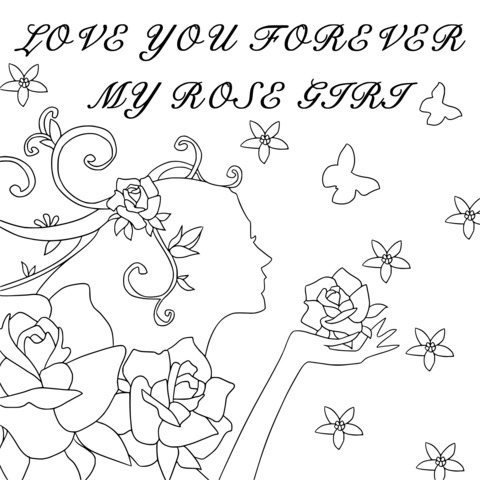 Romantic Rose - Girl Coloring Page