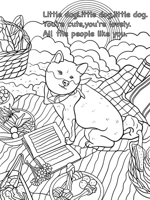 Cute Dog Picnic Coloring Page