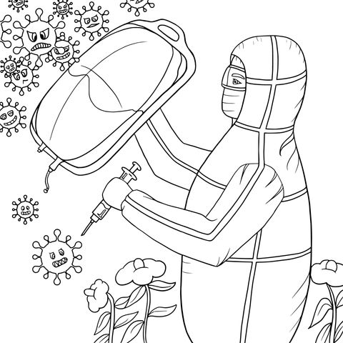 Coloring Page Illustration of Medical Workers Fighting the Epidemic