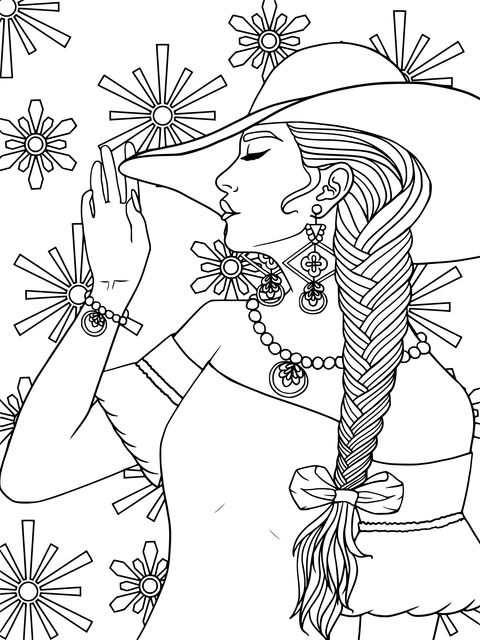 Fashionable Lady Illustration Coloring Page