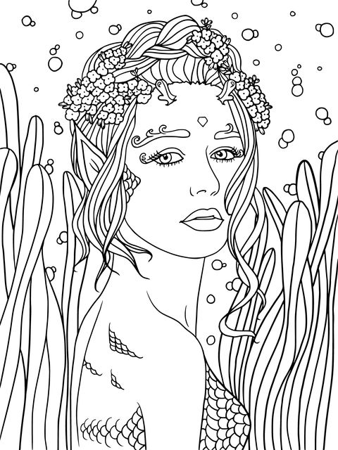 Dreamy Mermaid Coloring Page