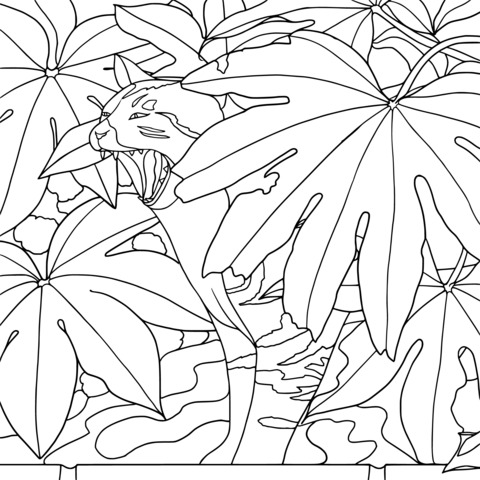 Roaring Cat in the Jungle Coloring Page