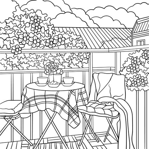 Cozy Balcony Scene Coloring Page