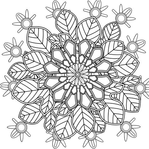 Colorful Flower - Leaf Mandala Coloring Page