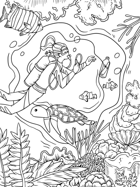 Diver's Underwater Adventure Coloring Page