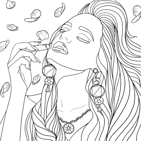 Fashionable Woman Applying Lipstick Coloring Page