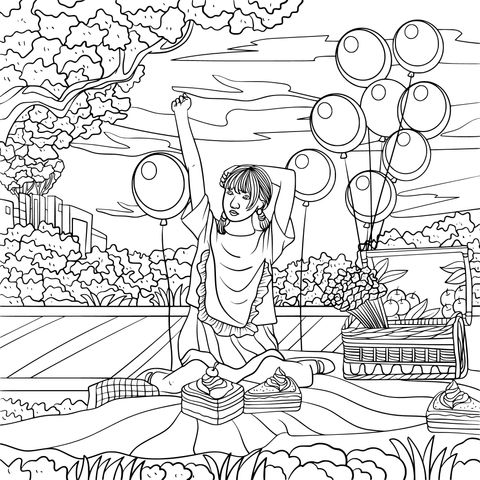 Girl's Outdoor Picnic Coloring Page