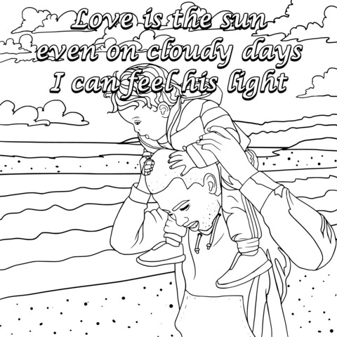 Warm Parent - Child Seaside Scene Coloring Page