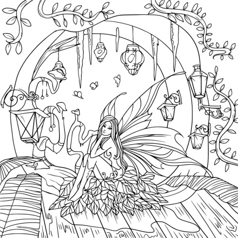 Fantasy Fairy - themed Coloring Page