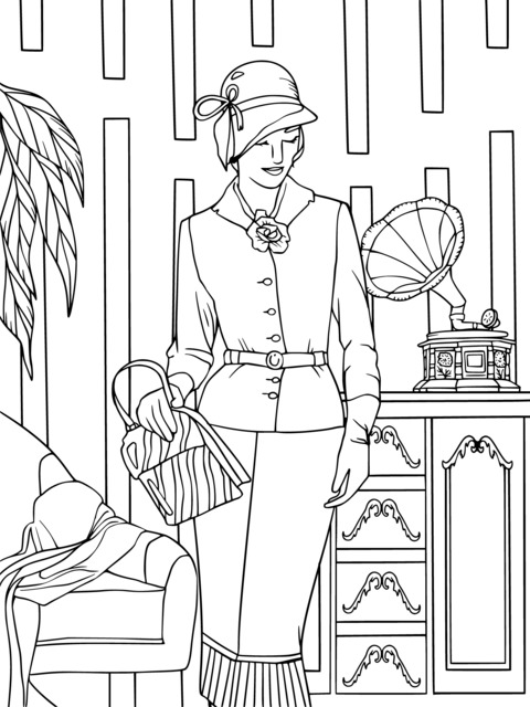 Vintage - style Lady Coloring Page