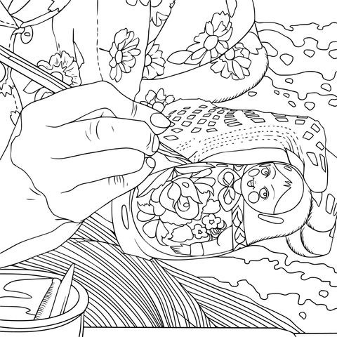 Hand - painting Matryoshka Coloring Page Scene