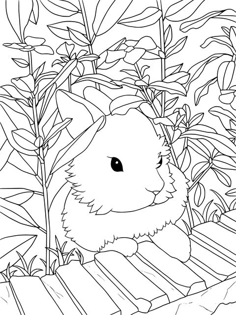 Página para Colorear de un Conejo Adorable y Flores