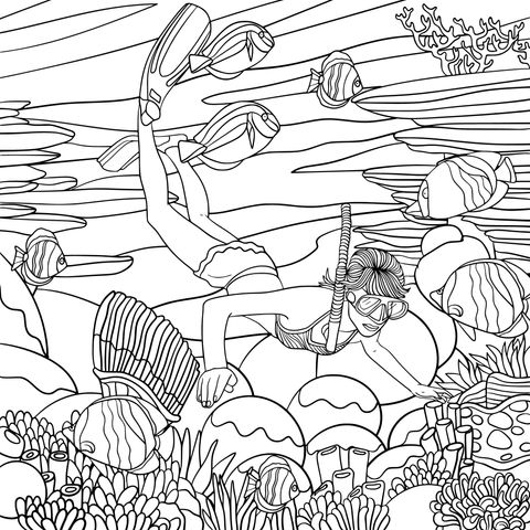 Underwater Diver Coloring Page