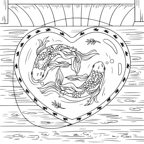 Koi fish in a heart - shaped plate