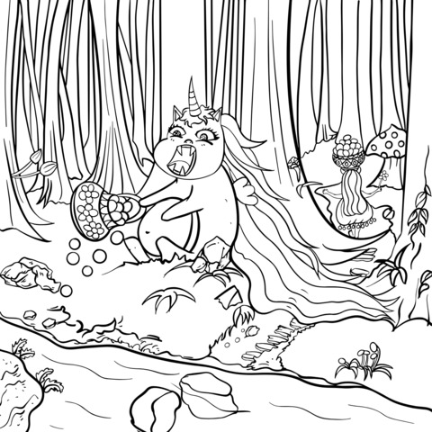 Unicorn Coloring Page in a Magical Forest