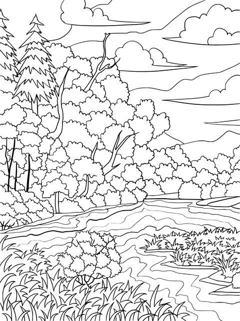 Beautiful Natural Landscape Coloring Page