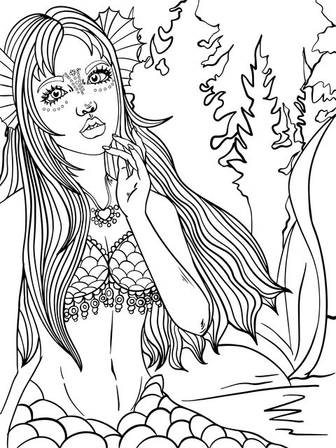 Dreamy Pink - themed Mermaid Coloring Page