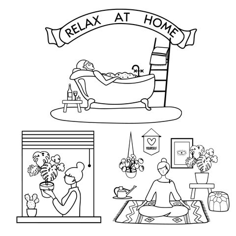 Coloring Page of Relaxing Moments at Home