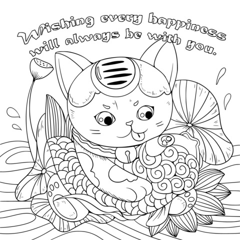 Cute Fortune - Cat Coloring Page