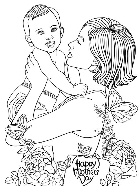 Heart - warming Mother - Child Illustration Coloring Page for Mother's Day