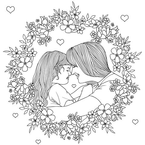 Heart - warming Coloring Page of Mother and Daughter Hugging