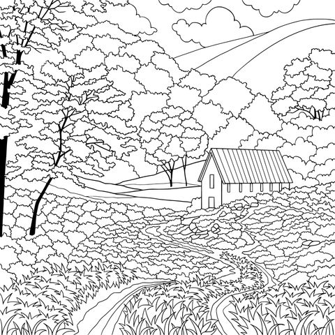 Rural Scenery Coloring Page