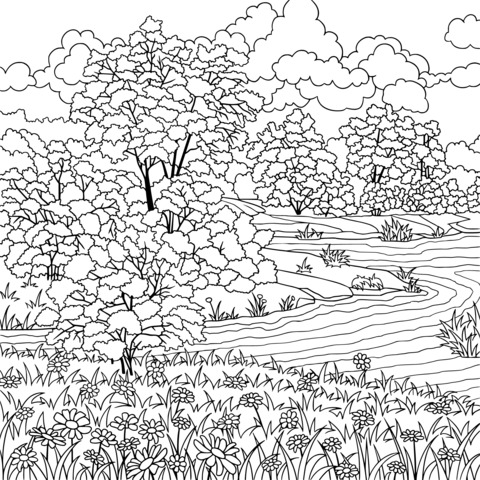 Beautiful Natural Landscape Coloring Page