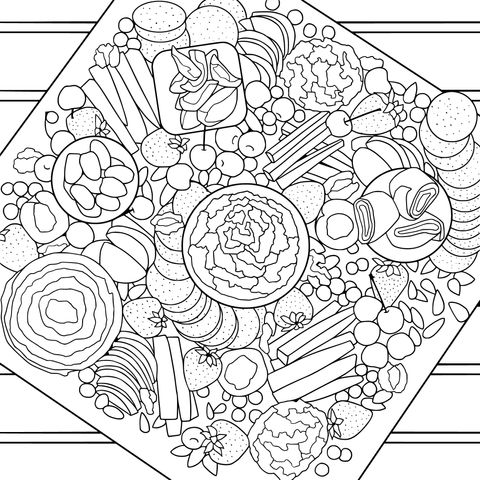 Colorful Food Coloring Page: A Fun Scroll of Diverse Foods